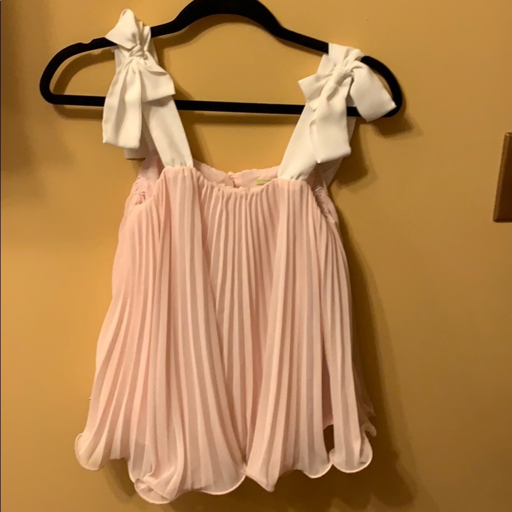 Flowy flirty fun blush and white top